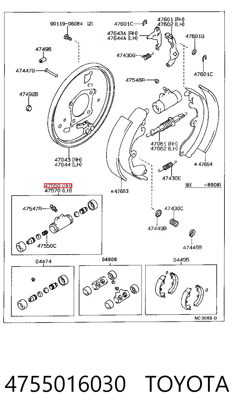 4755016030 Toyota Cilindro de freno de rueda trasera