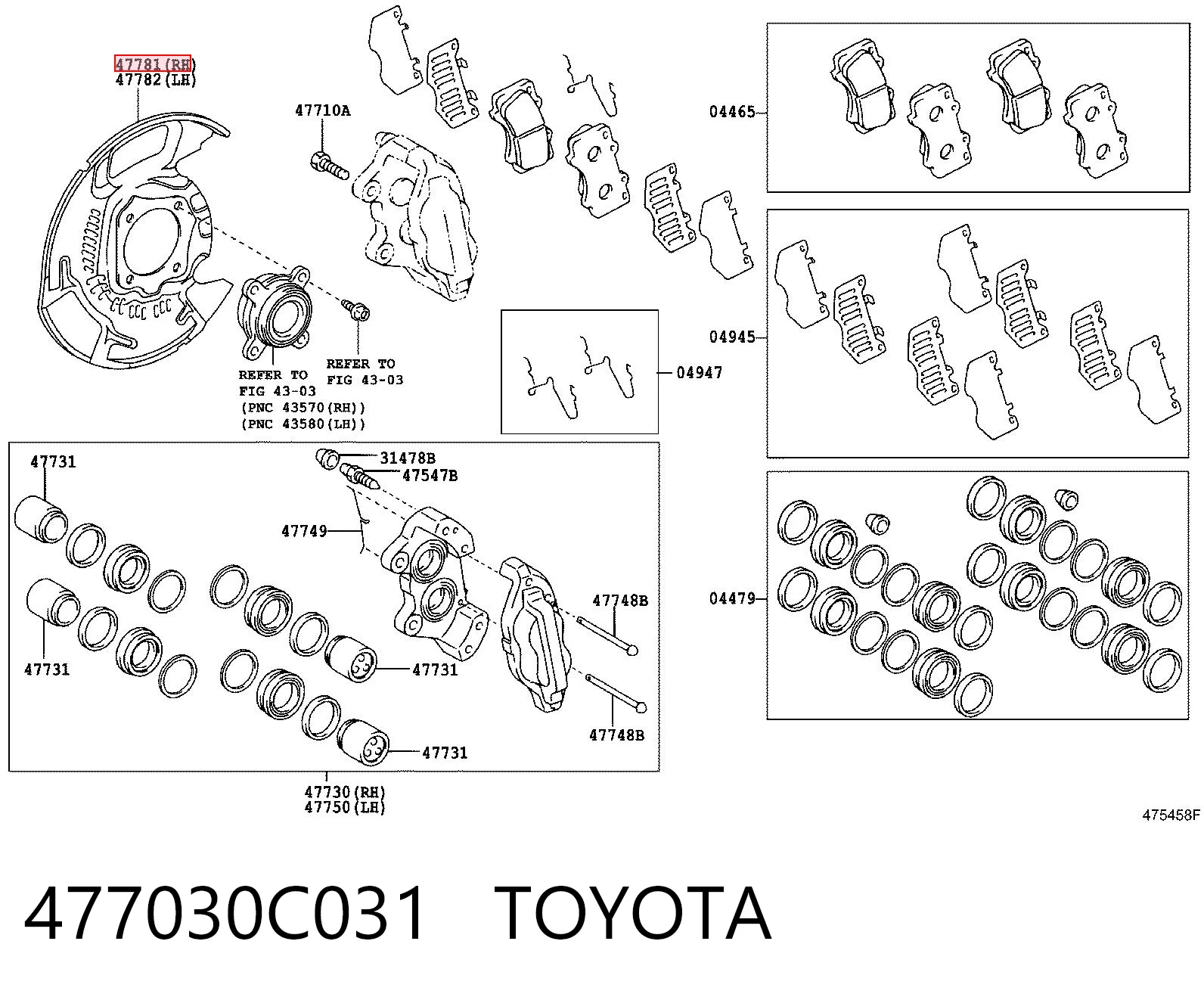 477030C031 Toyota Protector de disco de freno delantero derecho
