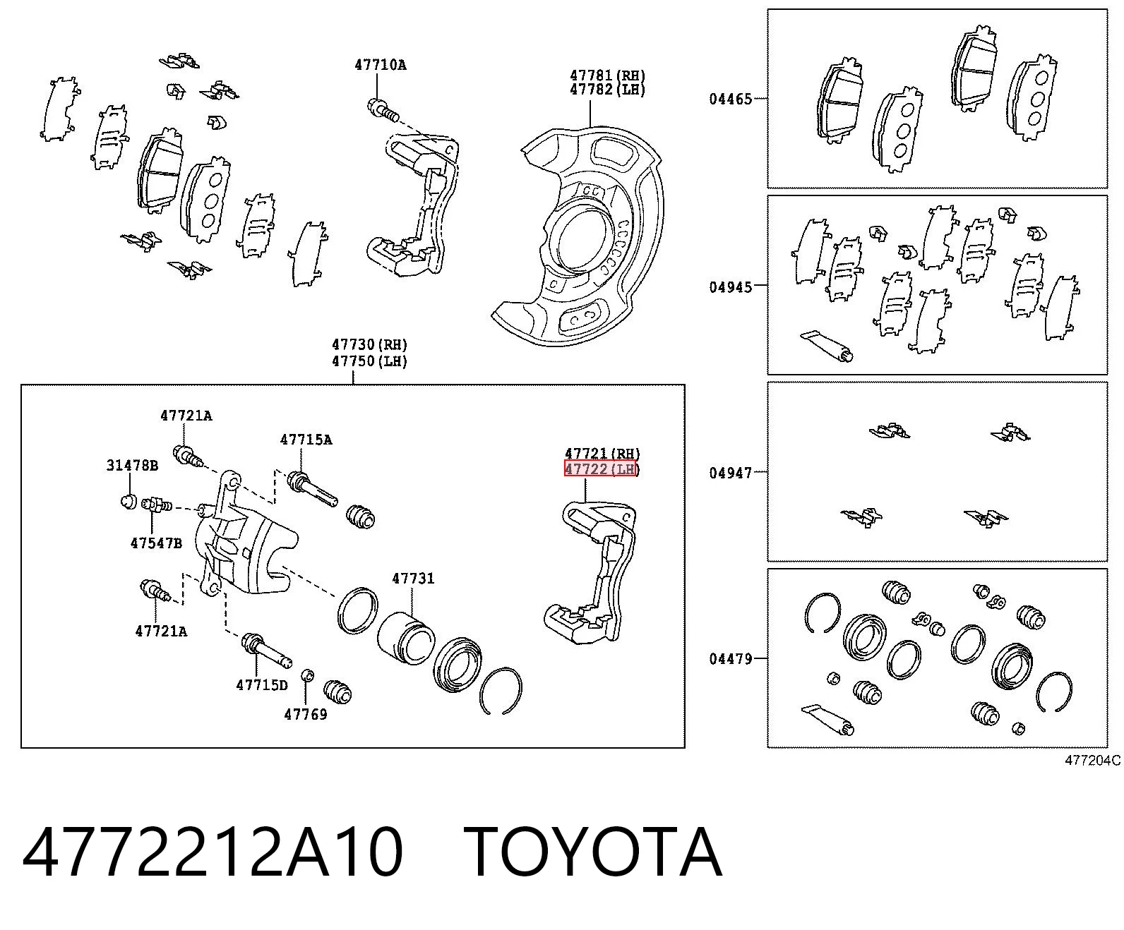 4772212A10 Toyota Soporte, pinza de freno delantera