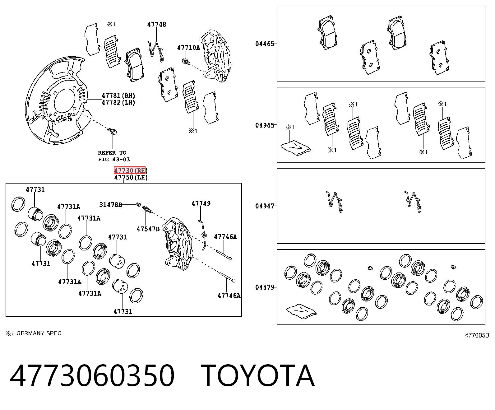 4773060350 Toyota Pinza de freno delantera derecha