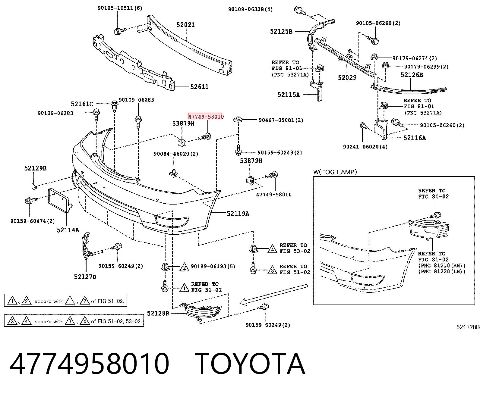 4774958010 Toyota Clip de fijación del guardabarros delantero