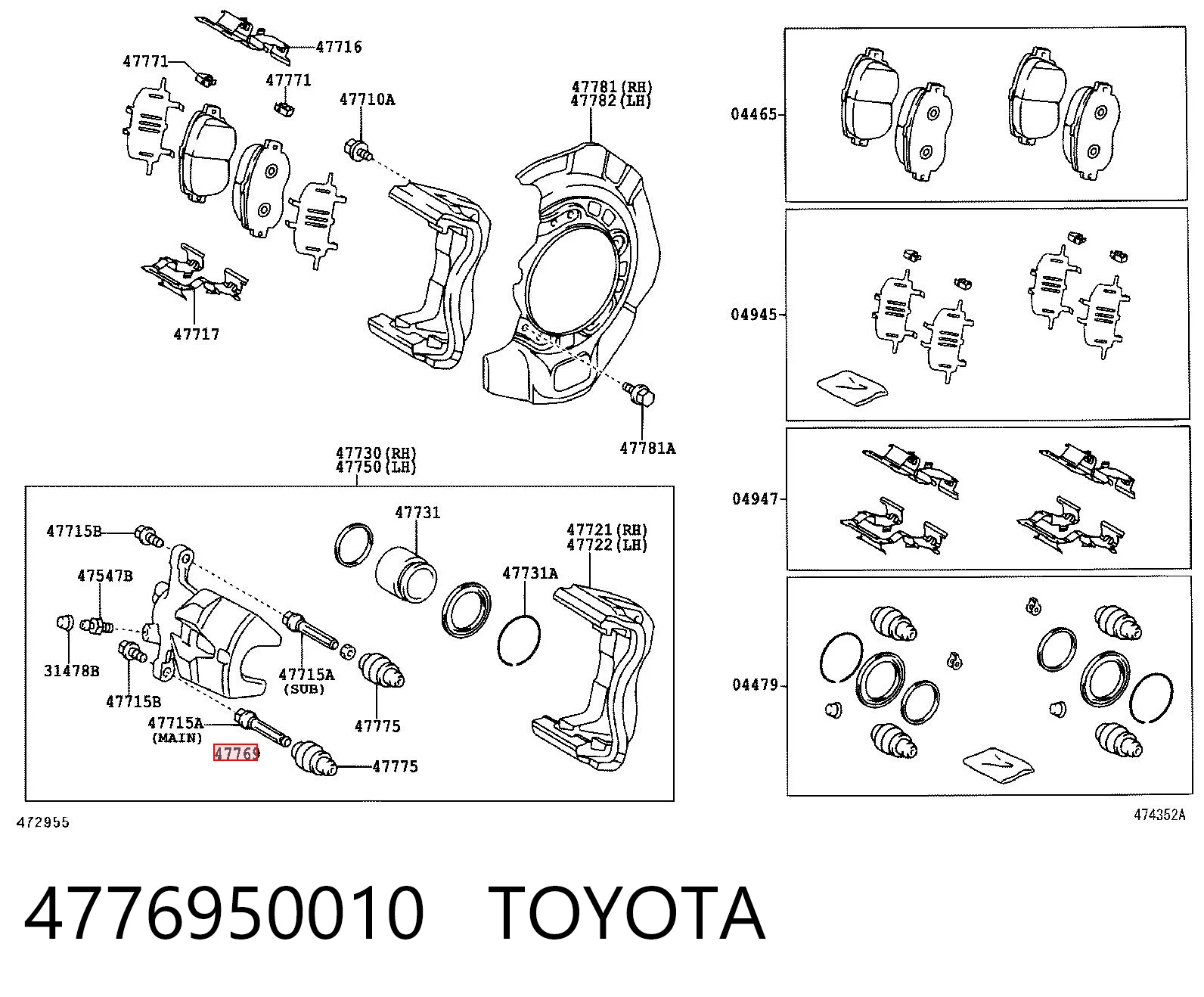 4776950010 Toyota Buje de la pinza de freno delantera
