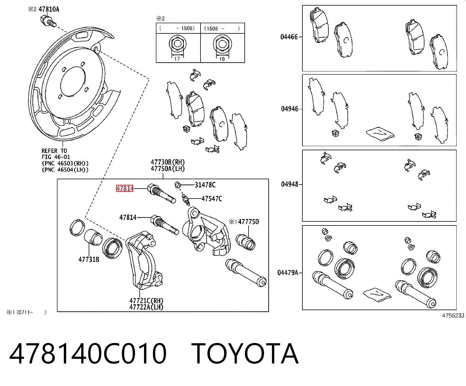 478140C010 Toyota Pasador guía de la pinza de freno trasera