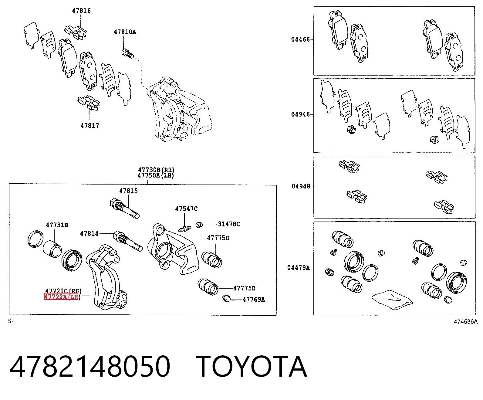 4782148050 Toyota Soporte de la pinza de freno trasera
