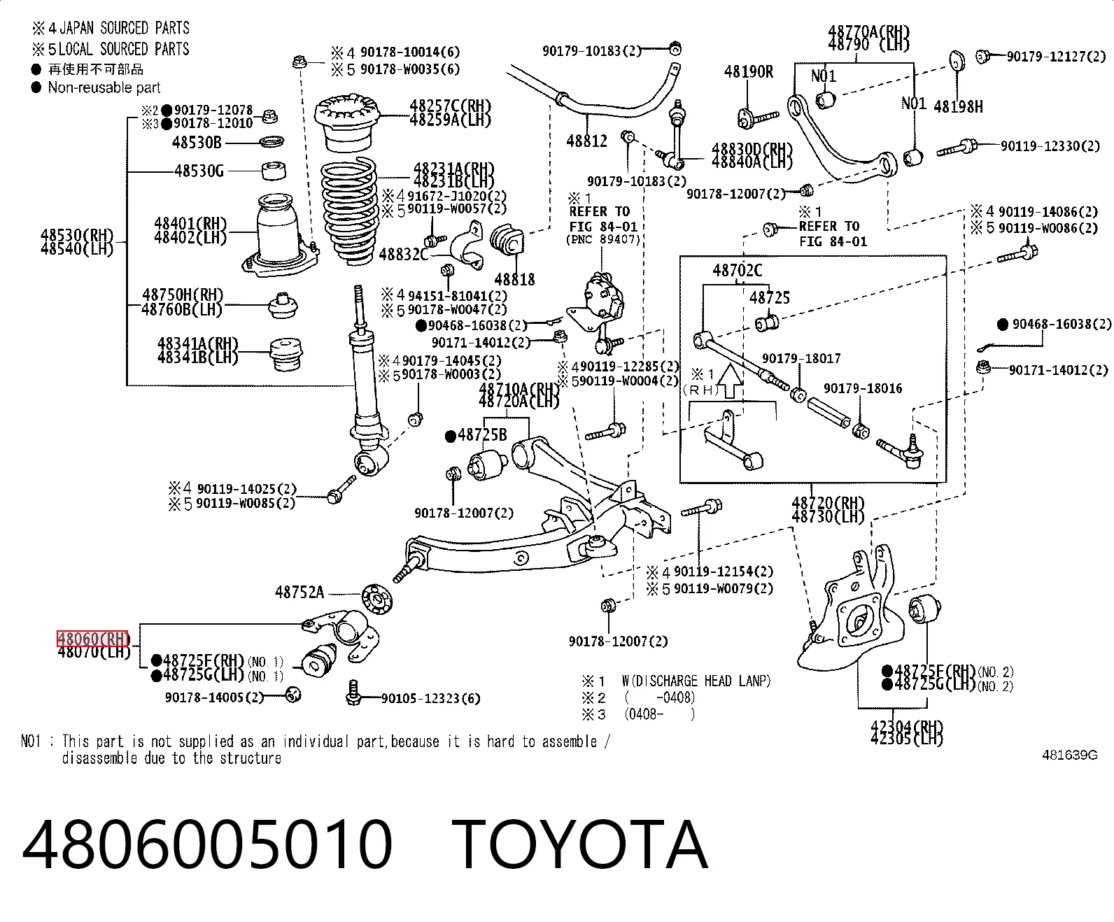 4806005010 Toyota Buje del brazo inferior trasero