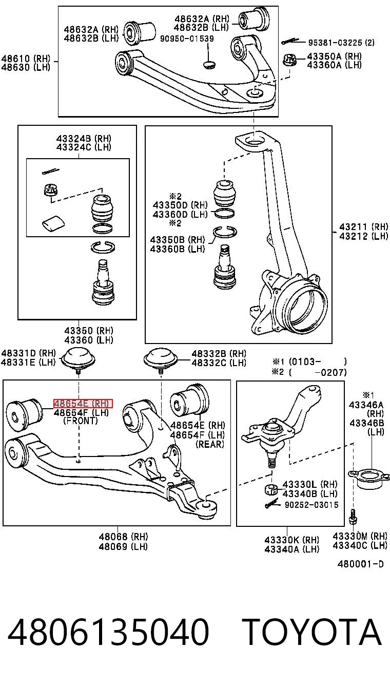 4806135040 Toyota Silentblock de brazo de suspensión delantero inferior