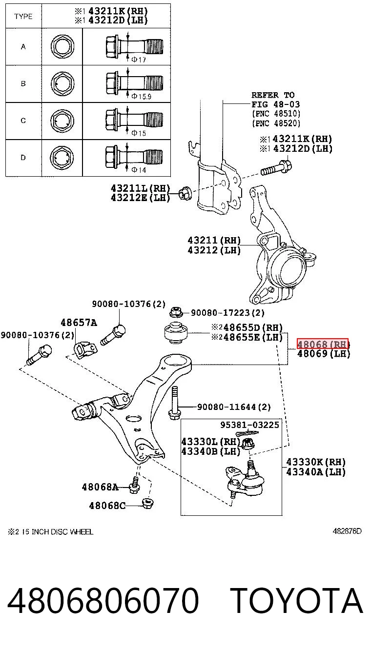 4806806070 Toyota Brazo inferior derecho de la suspensión delantera