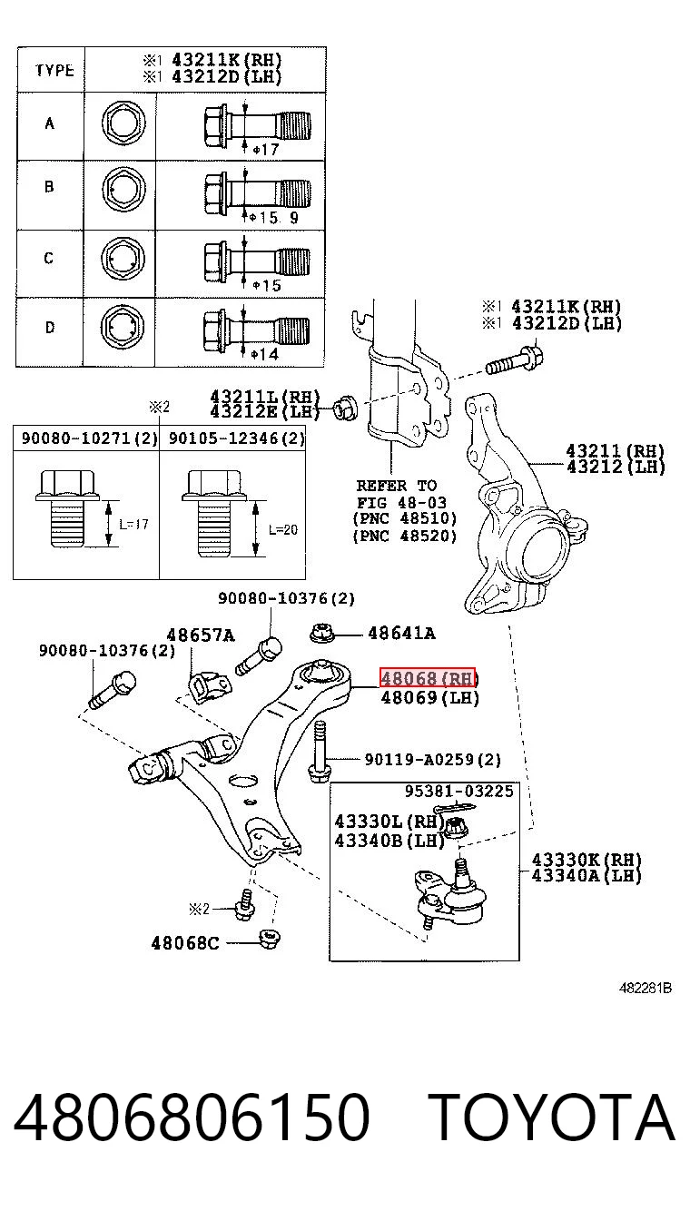 4806806150 Toyota Brazo inferior derecho de la suspensión delantera