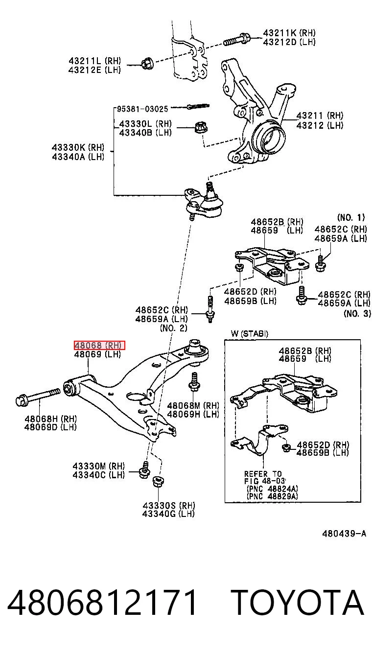 4806812171 Toyota Brazo inferior derecho de la suspensión delantera