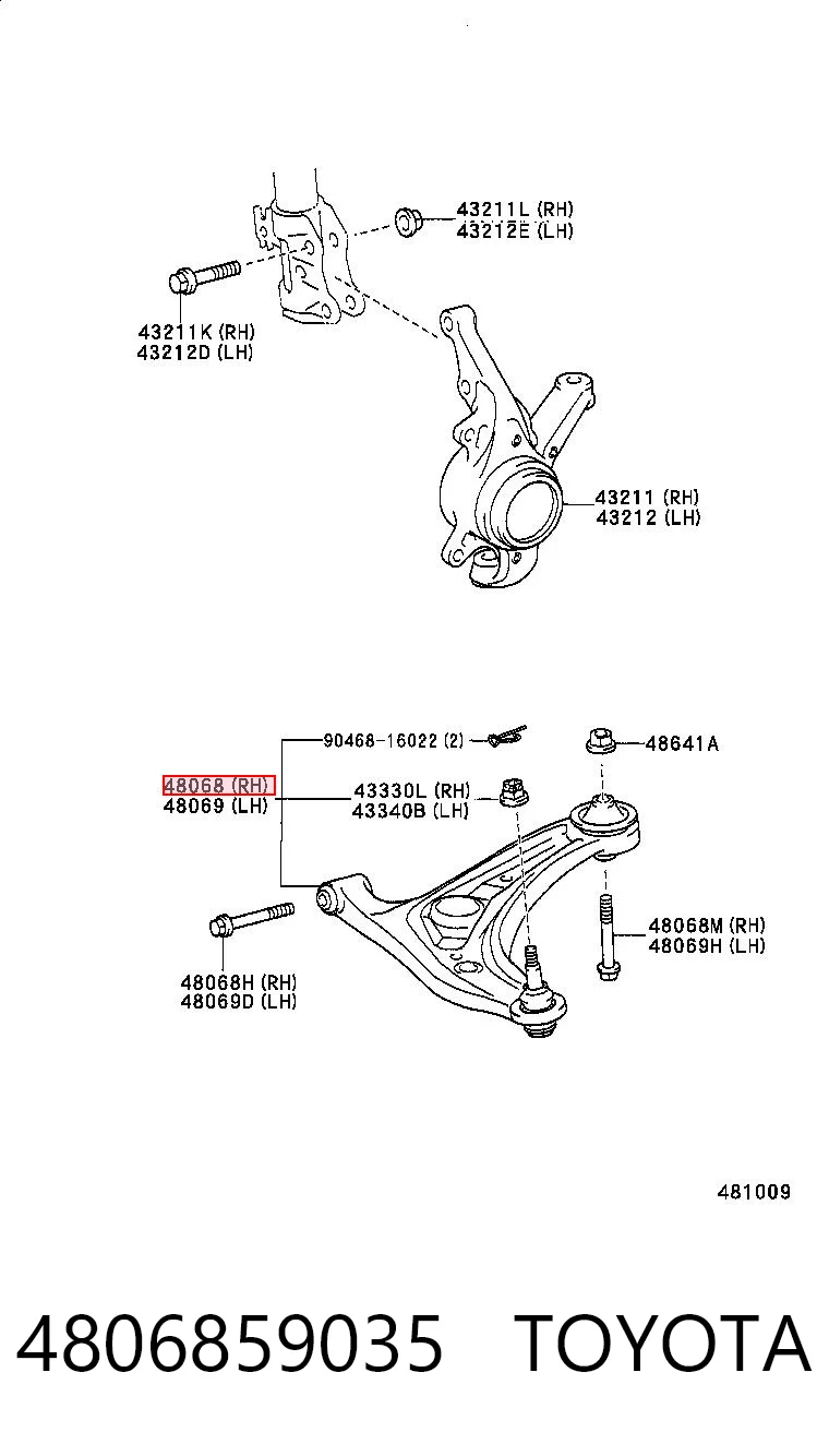 4806859035 Toyota Brazo inferior derecho de la suspensión delantera