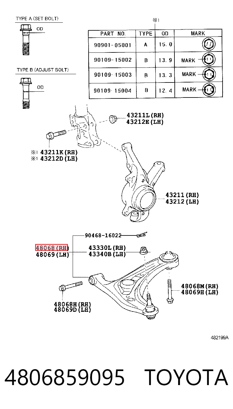 4806859095 Toyota Brazo inferior derecho de la suspensión delantera