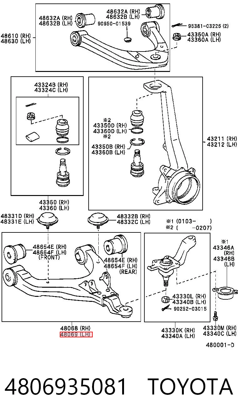4806935081 Toyota Brazo inferior izquierdo de la suspensión delantera