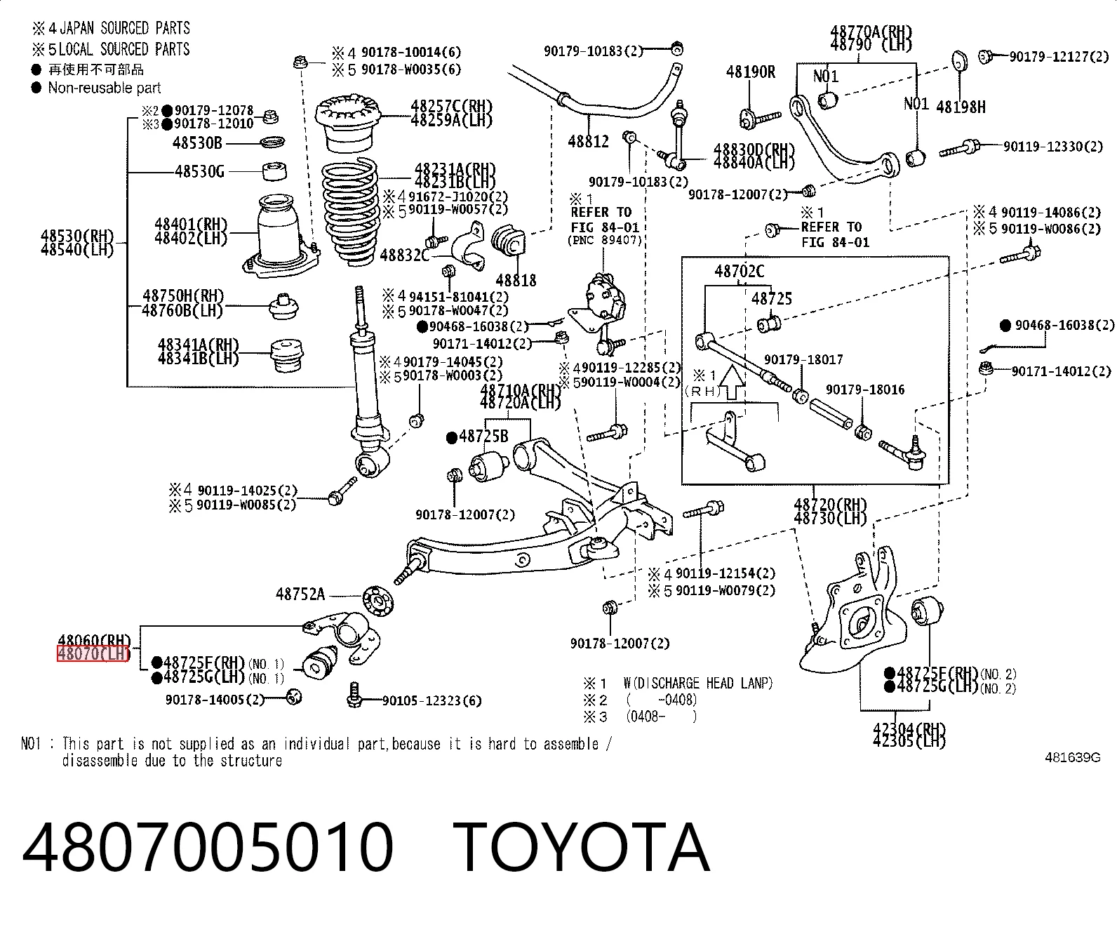 4807005010 Toyota Buje del brazo inferior trasero