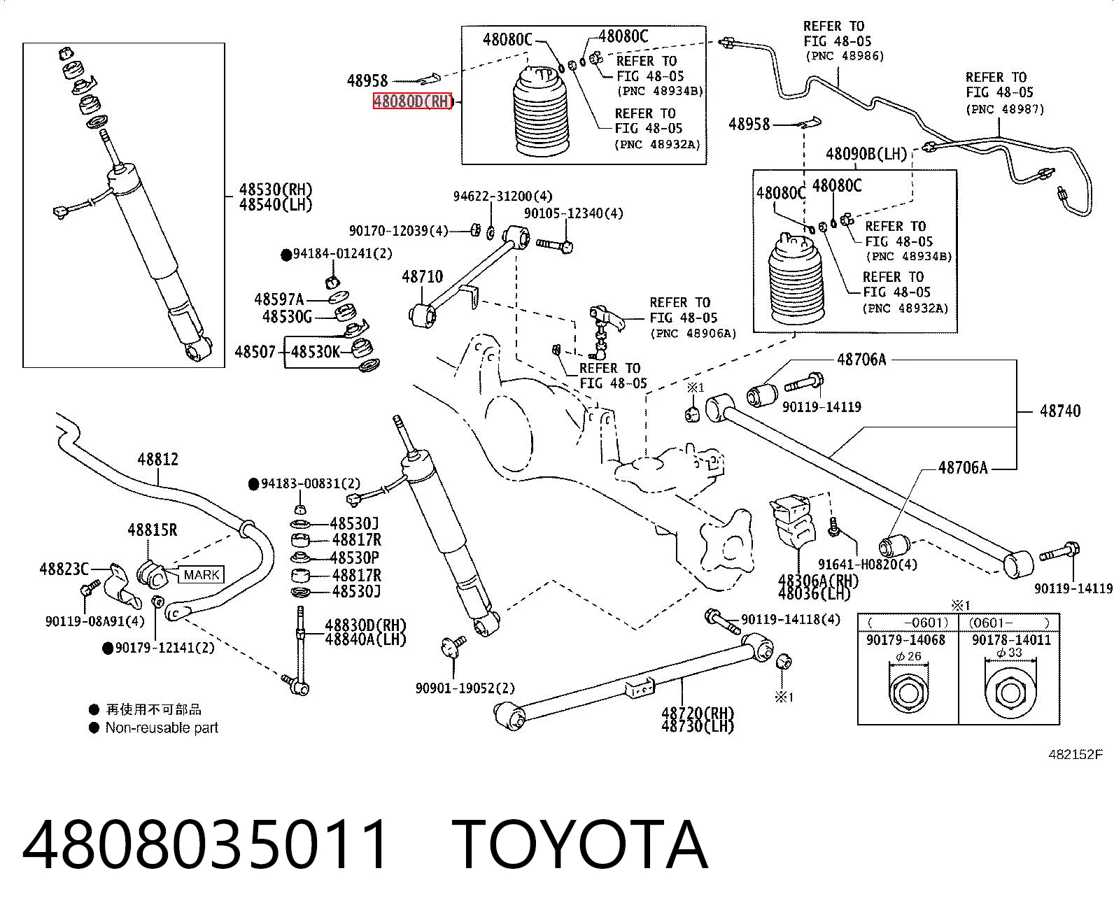 4808035011 Toyota Bolsa de aire del eje trasero