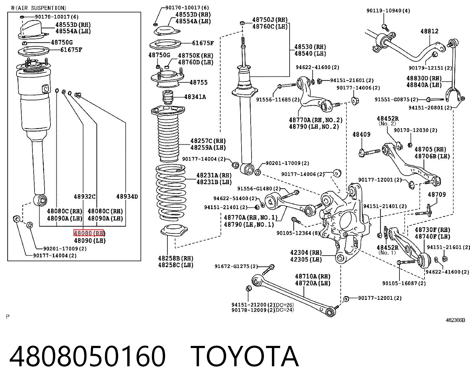 4808050160 Toyota Amortiguador trasero derecho