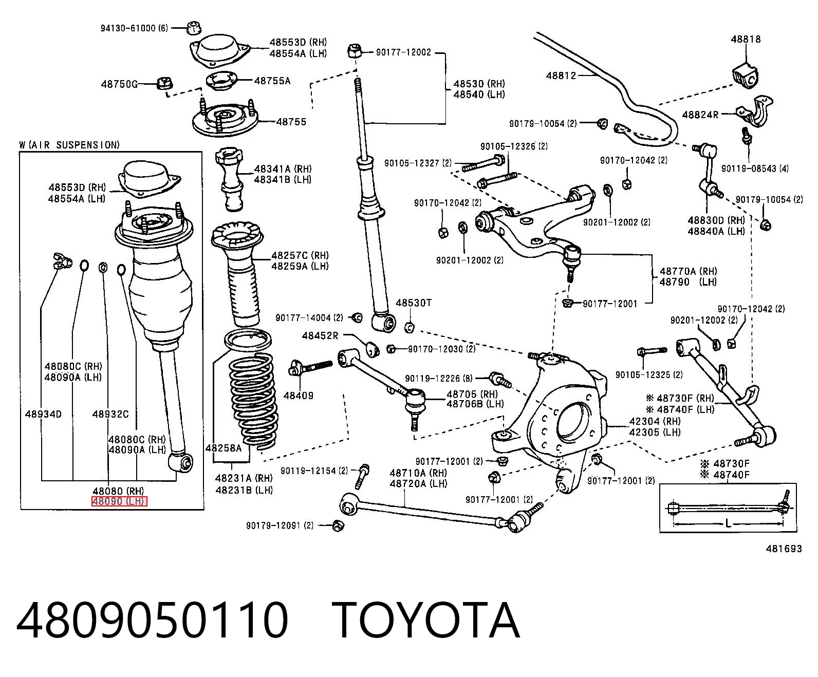 4809050110 Toyota Amortiguador trasero izquierdo