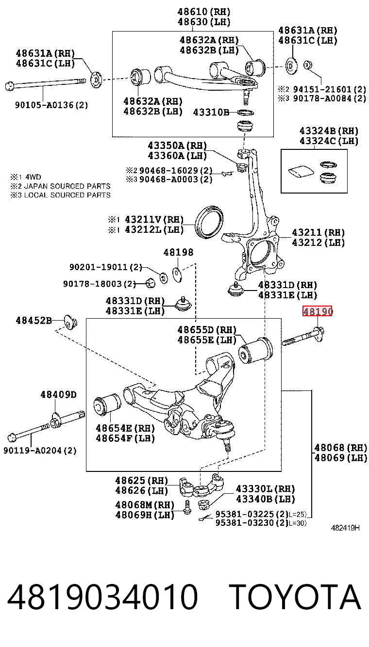 4819034010 Toyota Perno de fijación del brazo inferior delantero