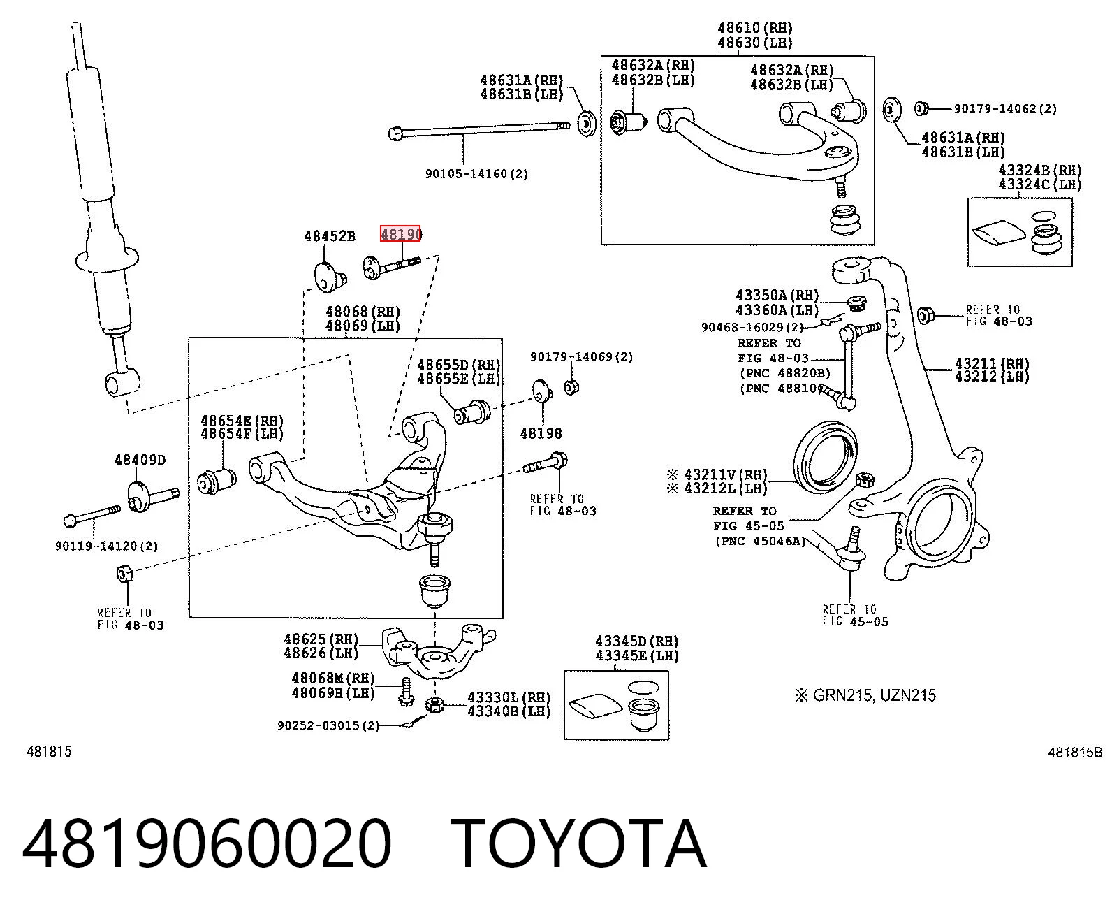 4819060020 Toyota Perno de fijación del brazo inferior delantero