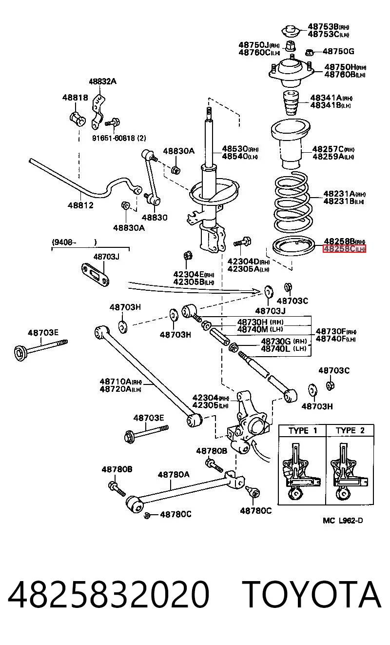 4825832020 Toyota Aislador de resorte trasero inferior de goma