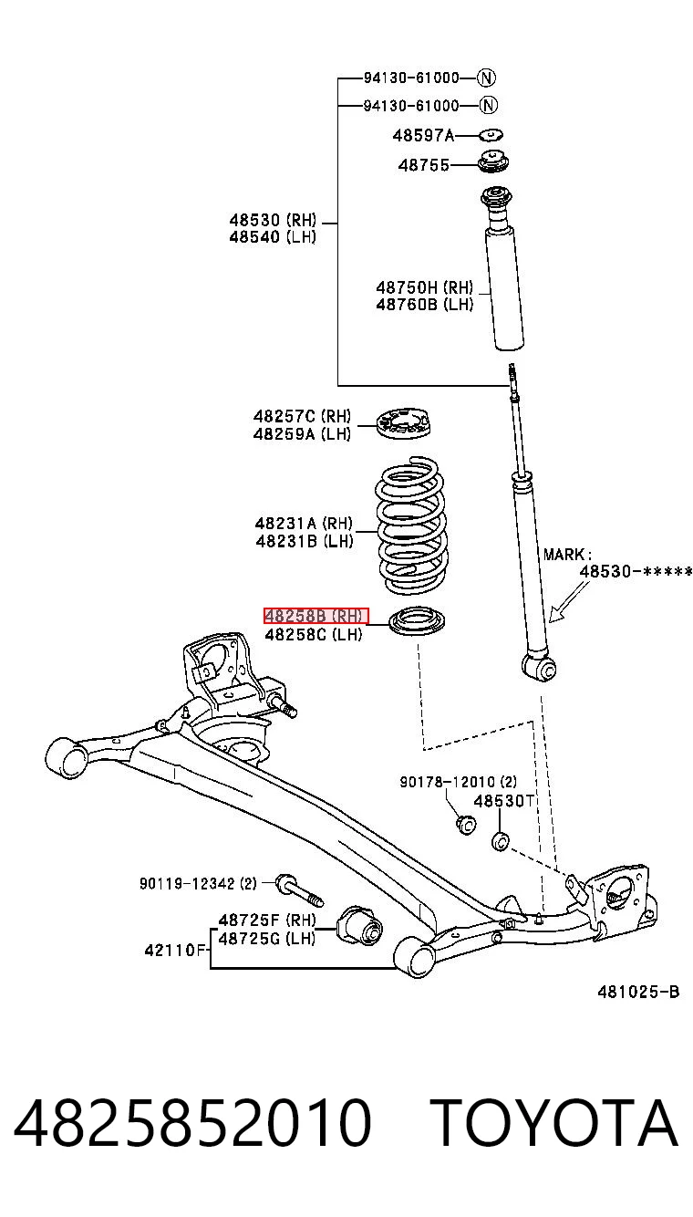 4825852010 Toyota Aislador de resorte trasero inferior de goma