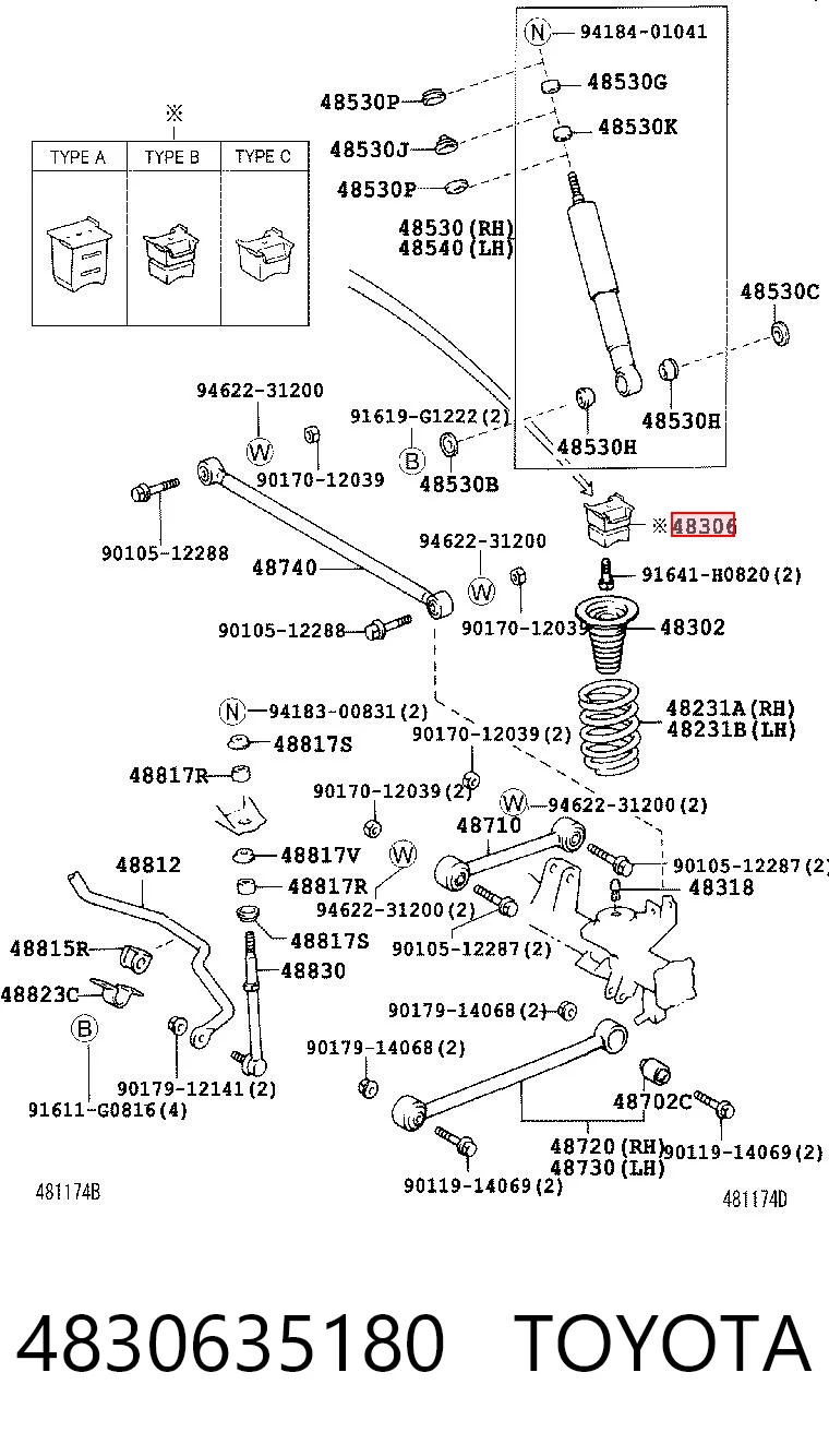 4830635180 Toyota Tope de amortiguador trasero