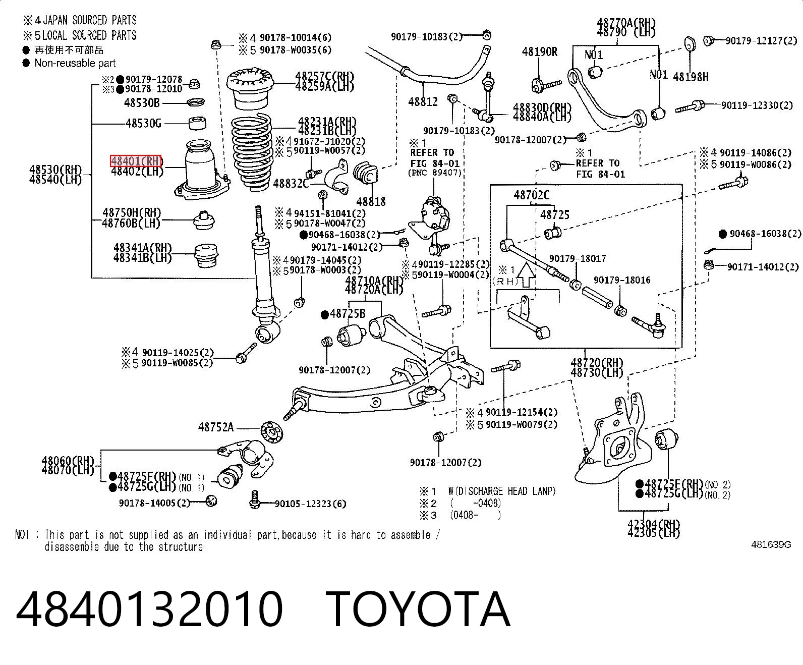4840132010 Toyota Soporte amortiguador trasero