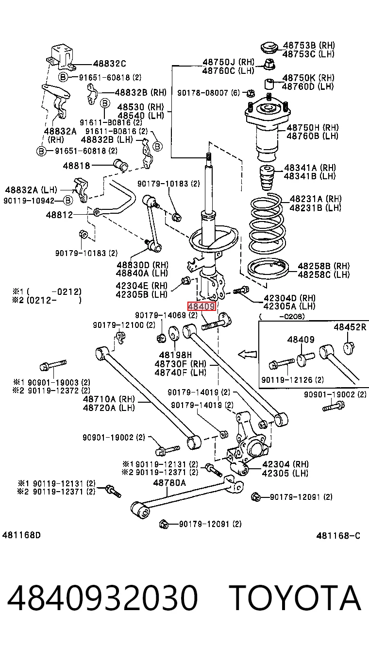 4840932030 Toyota Perno interior del brazo de caída trasero
