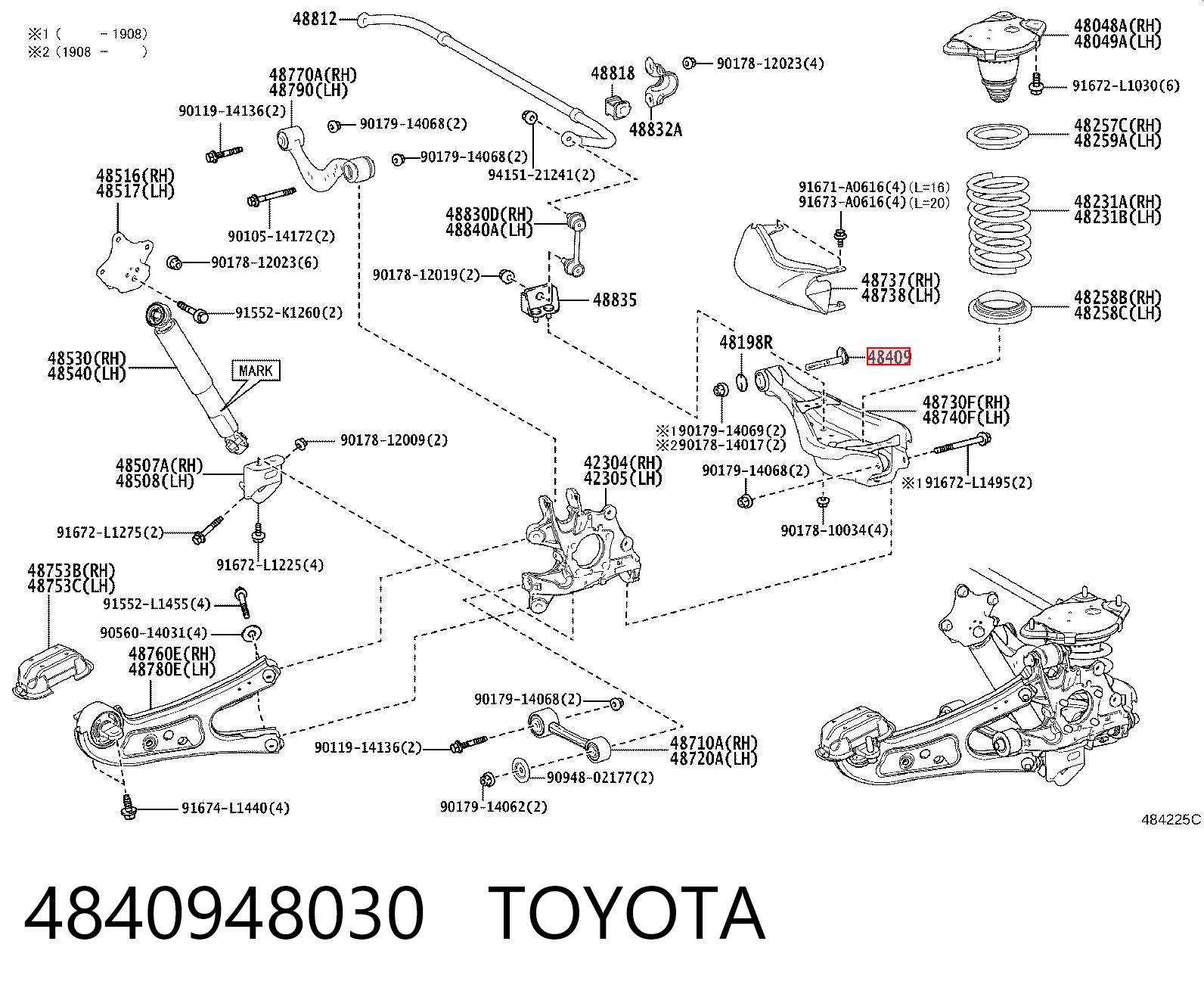 4840948030 Toyota Perno de fijación interior del brazo oscilante inferior trasero