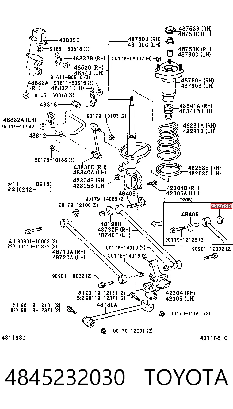 4845232030 Toyota Tuerca excéntrica del brazo inferior trasero