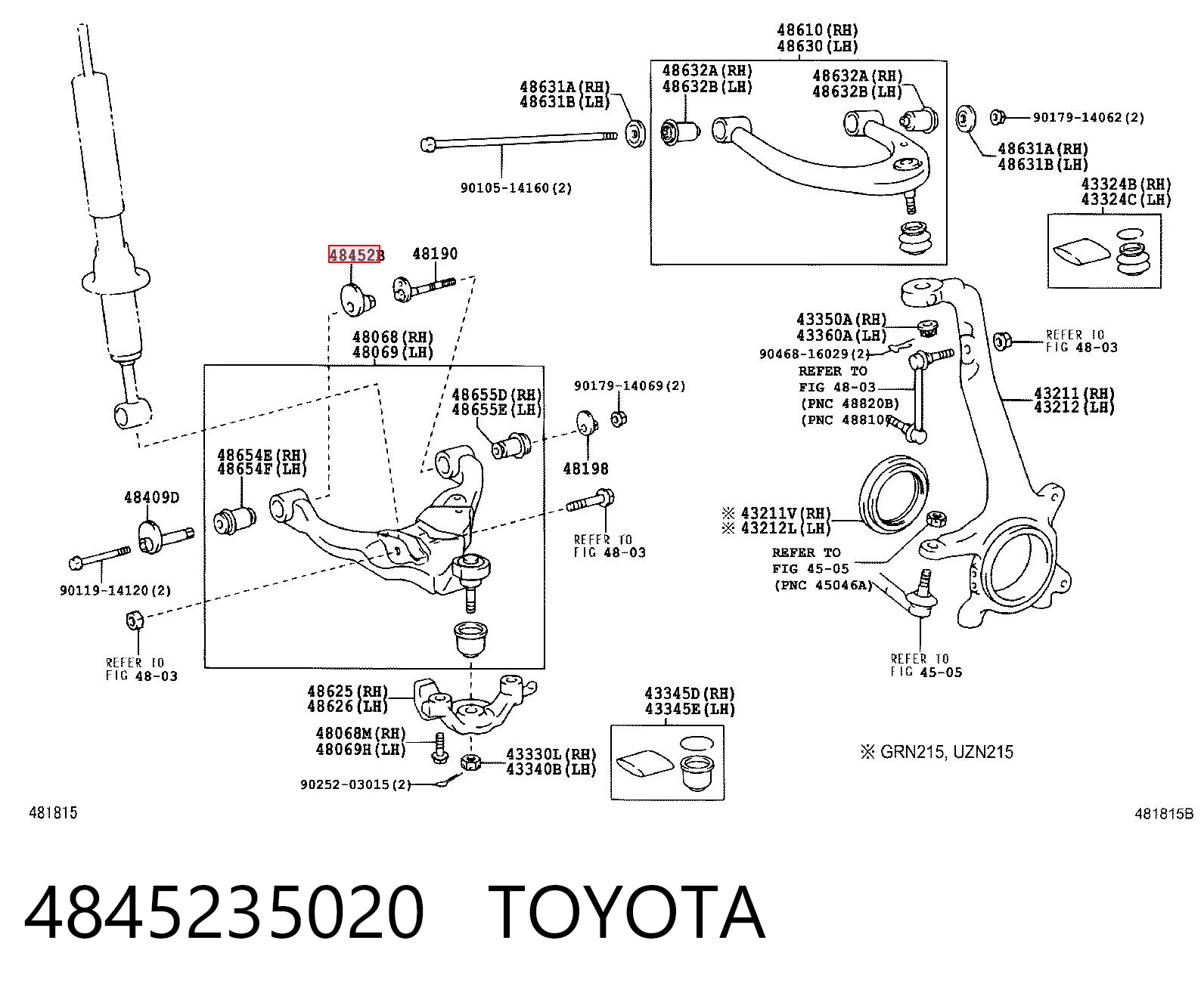 4845235020 Toyota Tuerca del perno de fijación del brazo delantero inferior