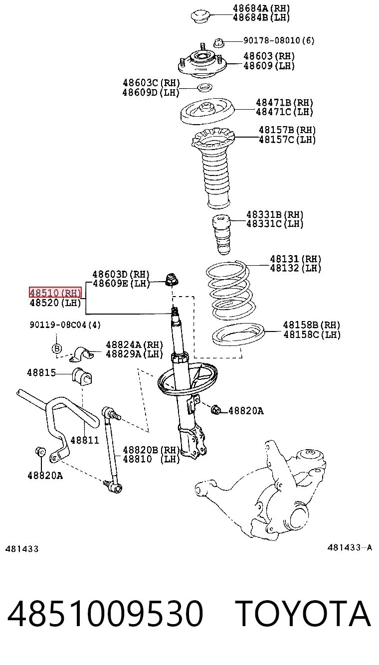 4851009530 Toyota Amortiguador eje delantero derecha