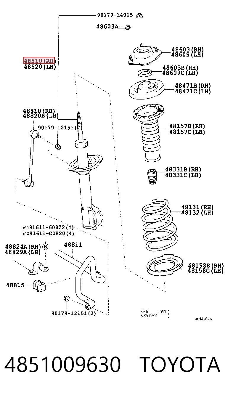 4851009630 Toyota Amortiguador eje delantero derecha