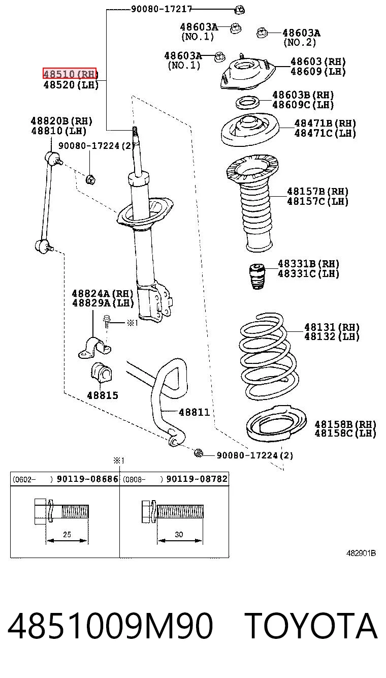 4851009M90 Toyota amortiguador frontal derecho