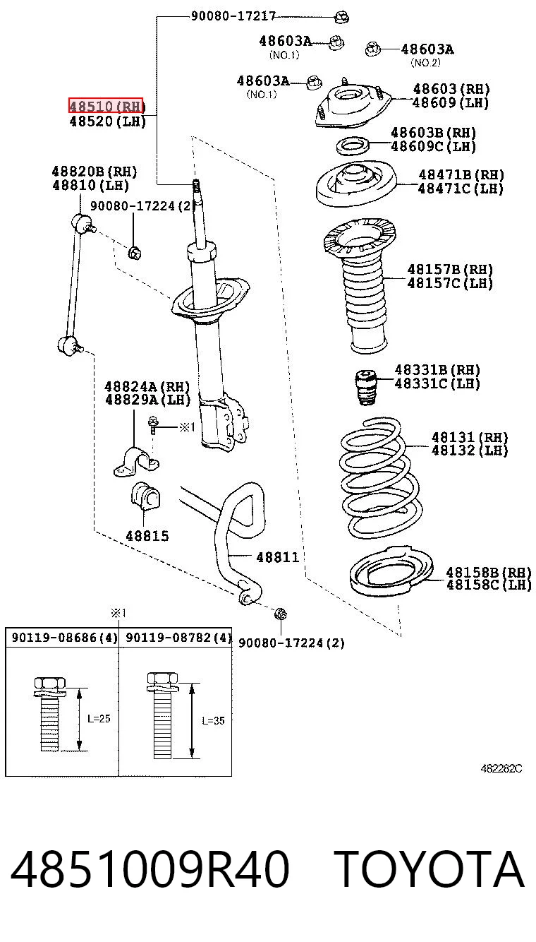 4851009R40 Toyota Amortiguador eje delantero derecha