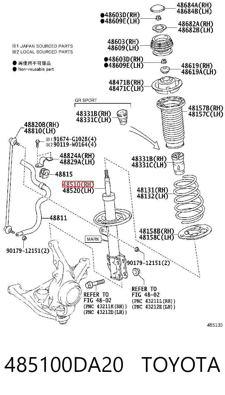 485100DA20 Toyota Amortiguador eje delantero derecha