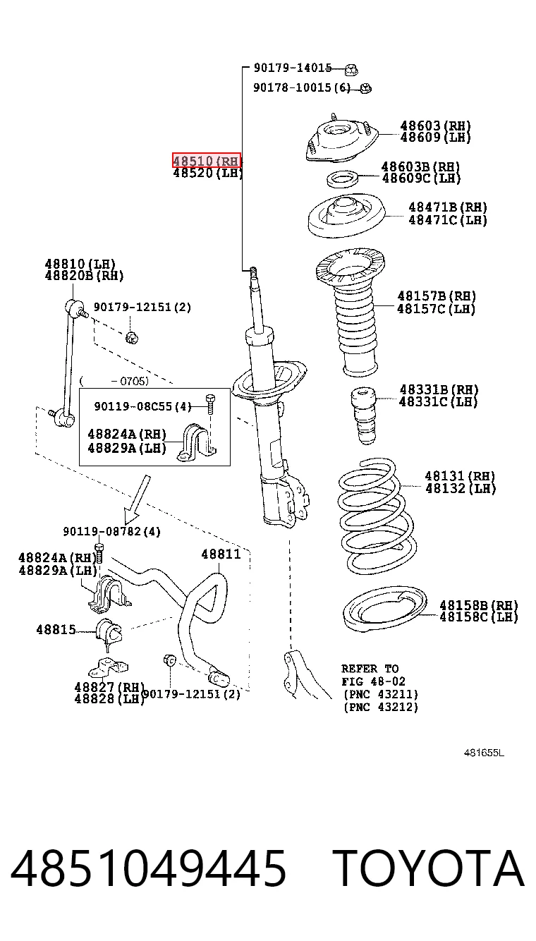 4851049445 Toyota amortiguador frontal derecho