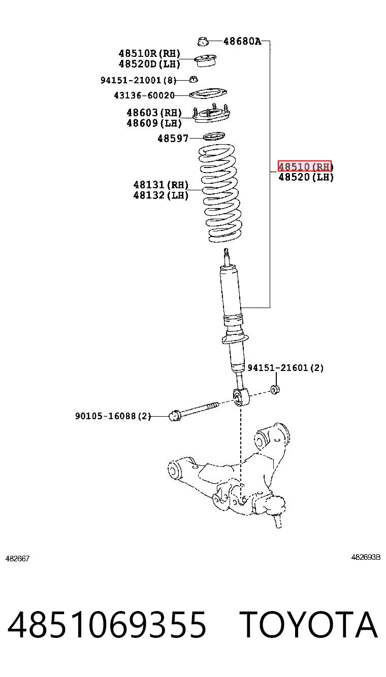 4851069355 Toyota Amortiguador eje delantero derecha
