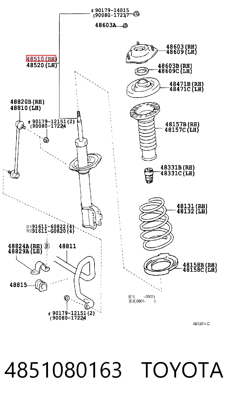4851080163 Toyota Amortiguador eje delantero derecha