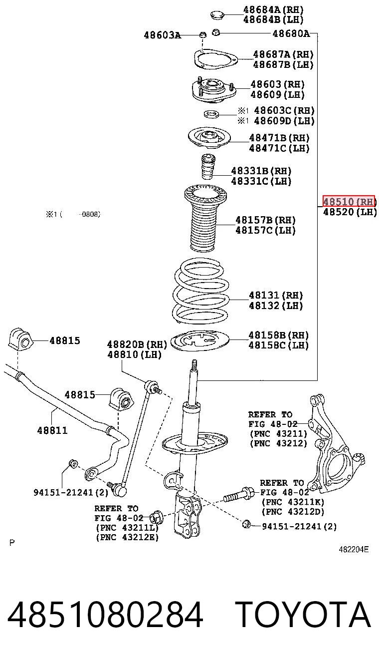 4851080284 Toyota Amortiguador eje delantero derecha