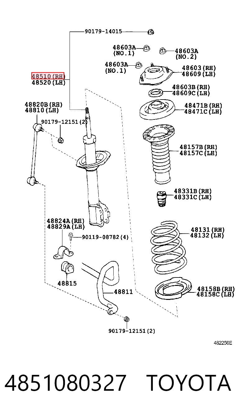 4851080327 Toyota amortiguador frontal derecho