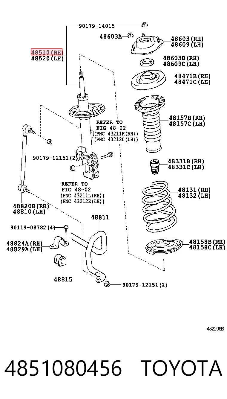 4851080456 Toyota amortiguador frontal derecho