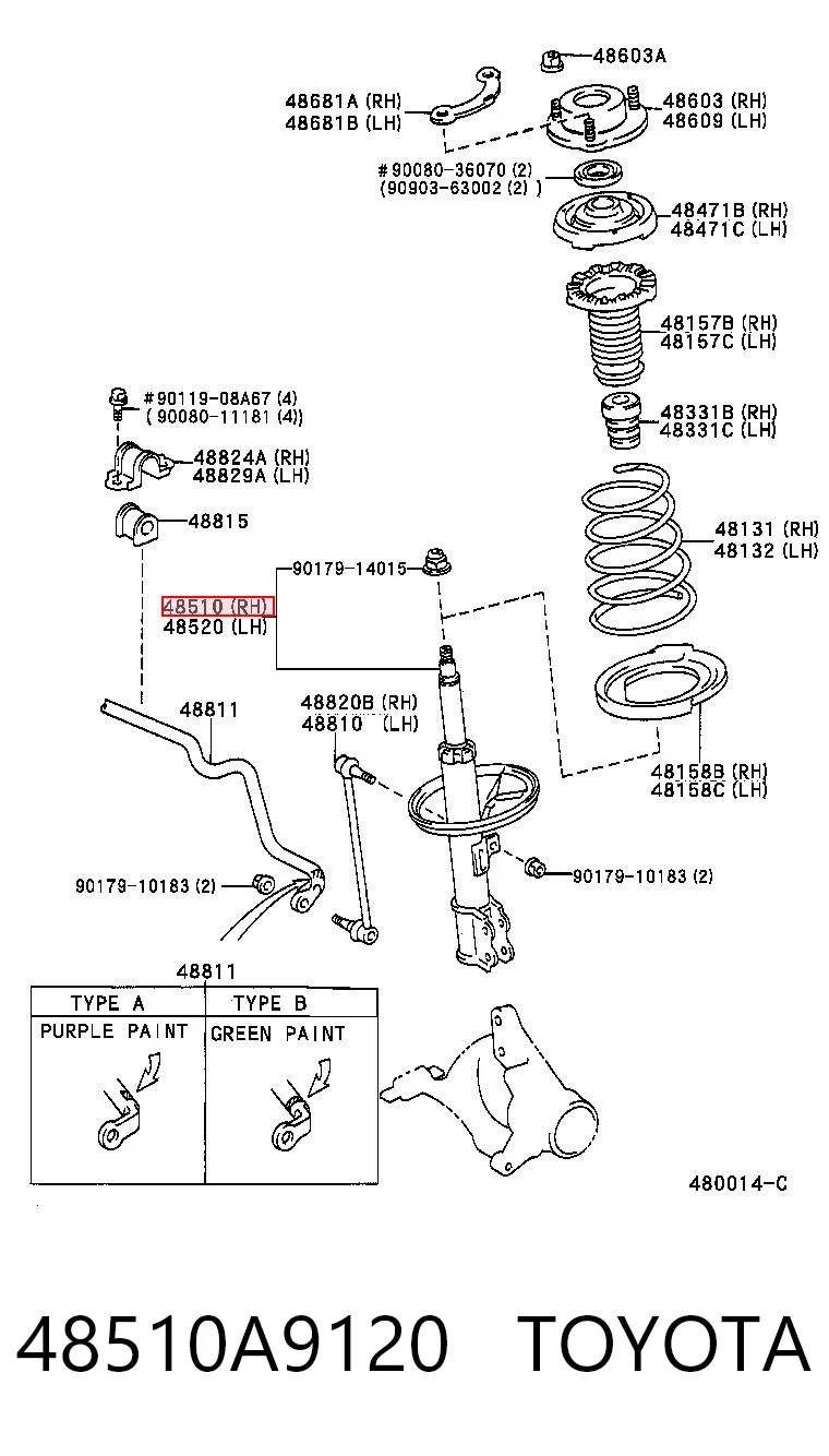 48510A9120 Toyota amortiguador frontal derecho
