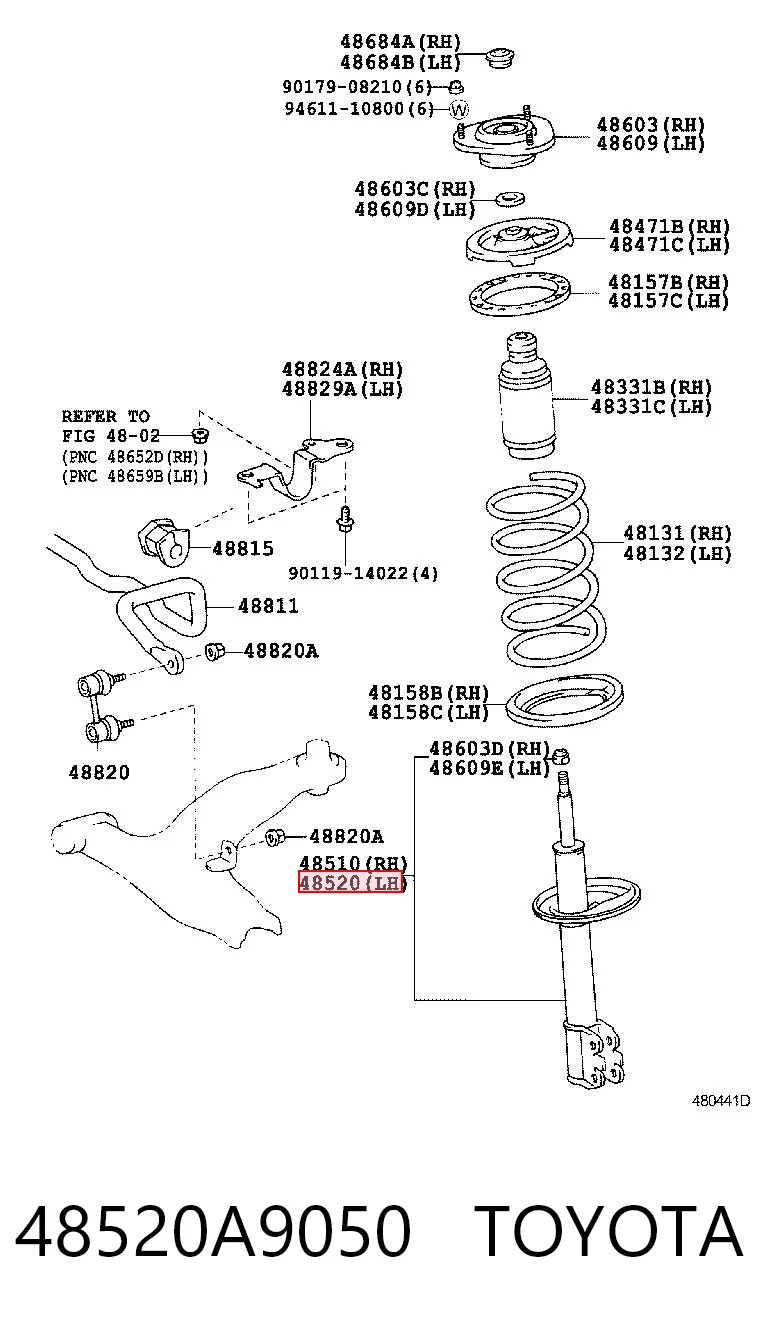 48520A9050 Toyota Amortiguador frontal izquierdo