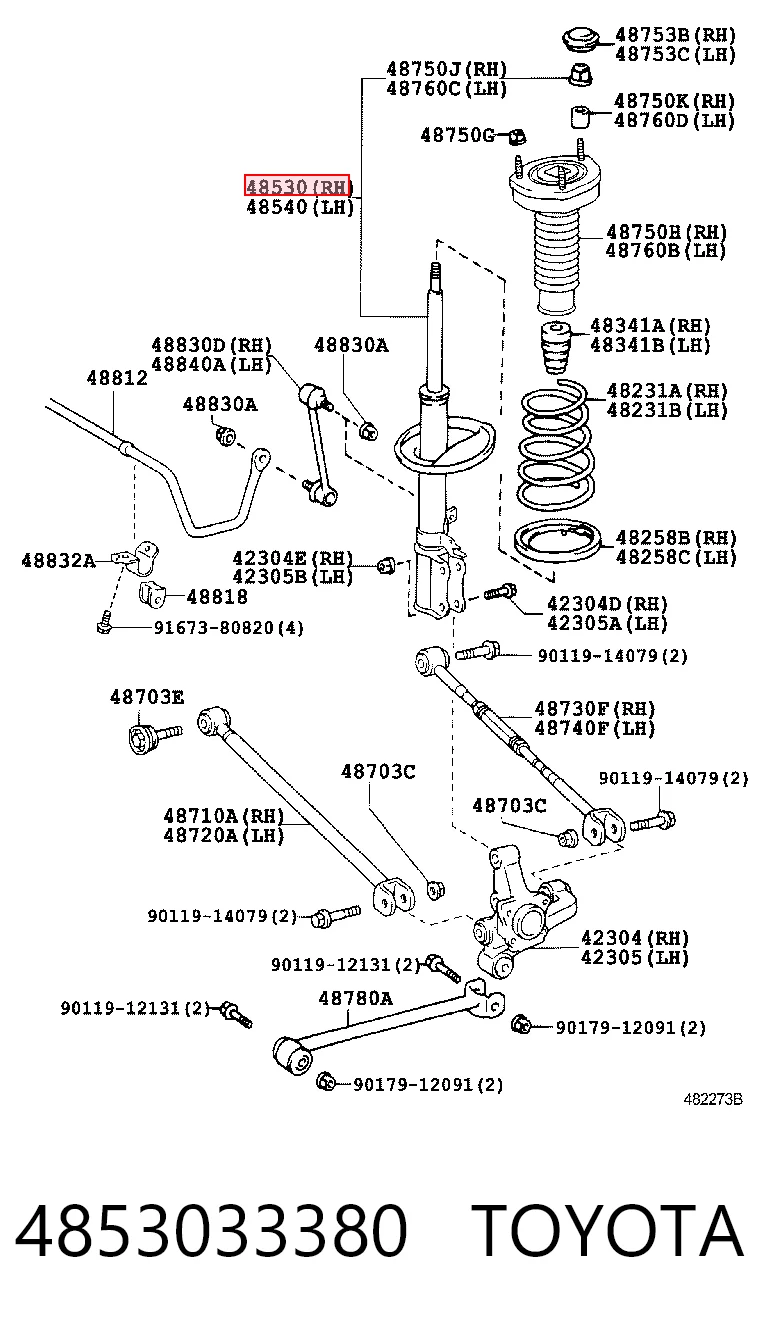 4853033380 Toyota Amortiguador trasero derecho