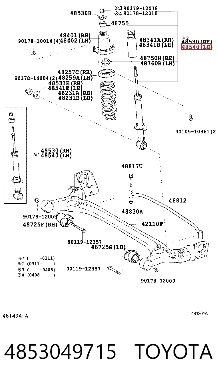 4853049715 Toyota Amortiguador trasero derecho