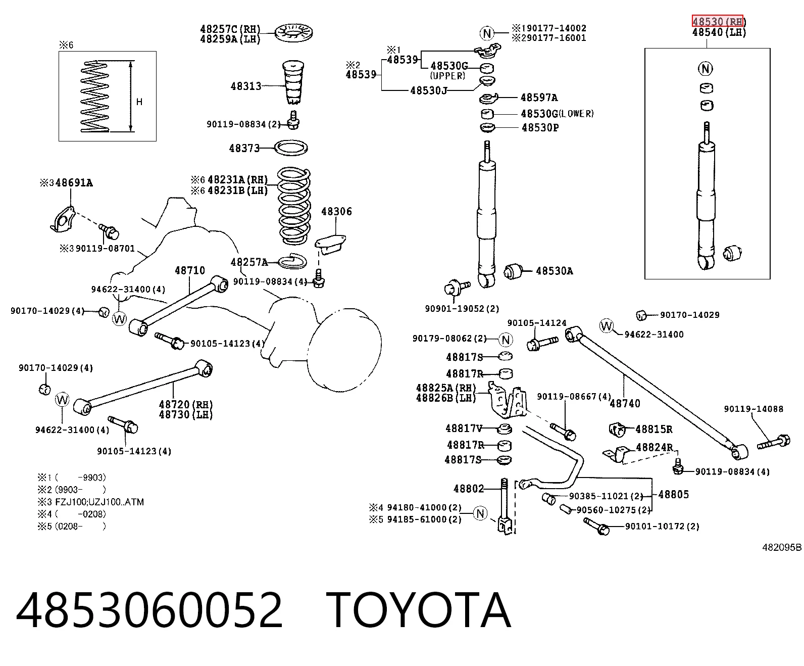4853060052 Toyota Amortiguador trasero derecho