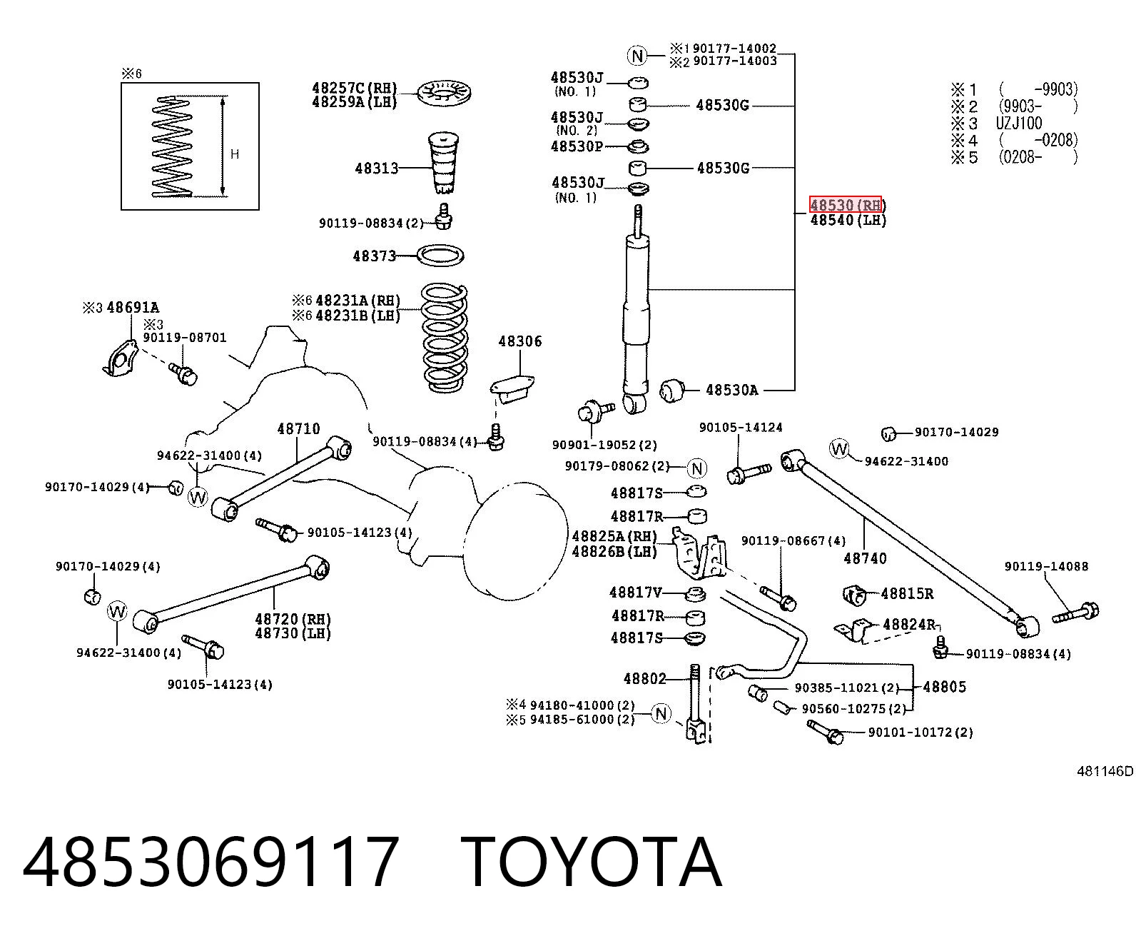 4853069117 Toyota Amortiguador trasero derecho