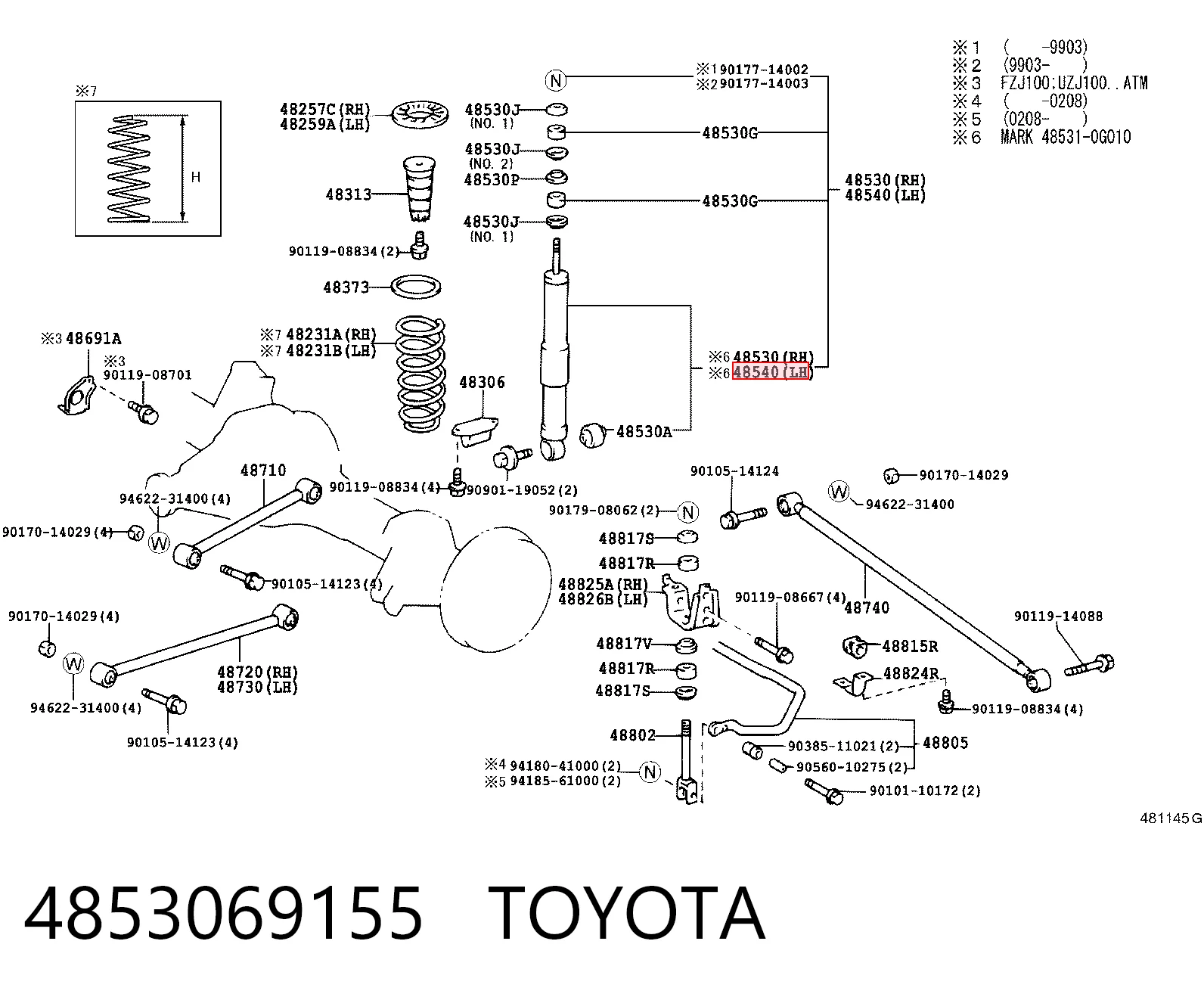 4853069155 Toyota Amortiguador trasero derecho