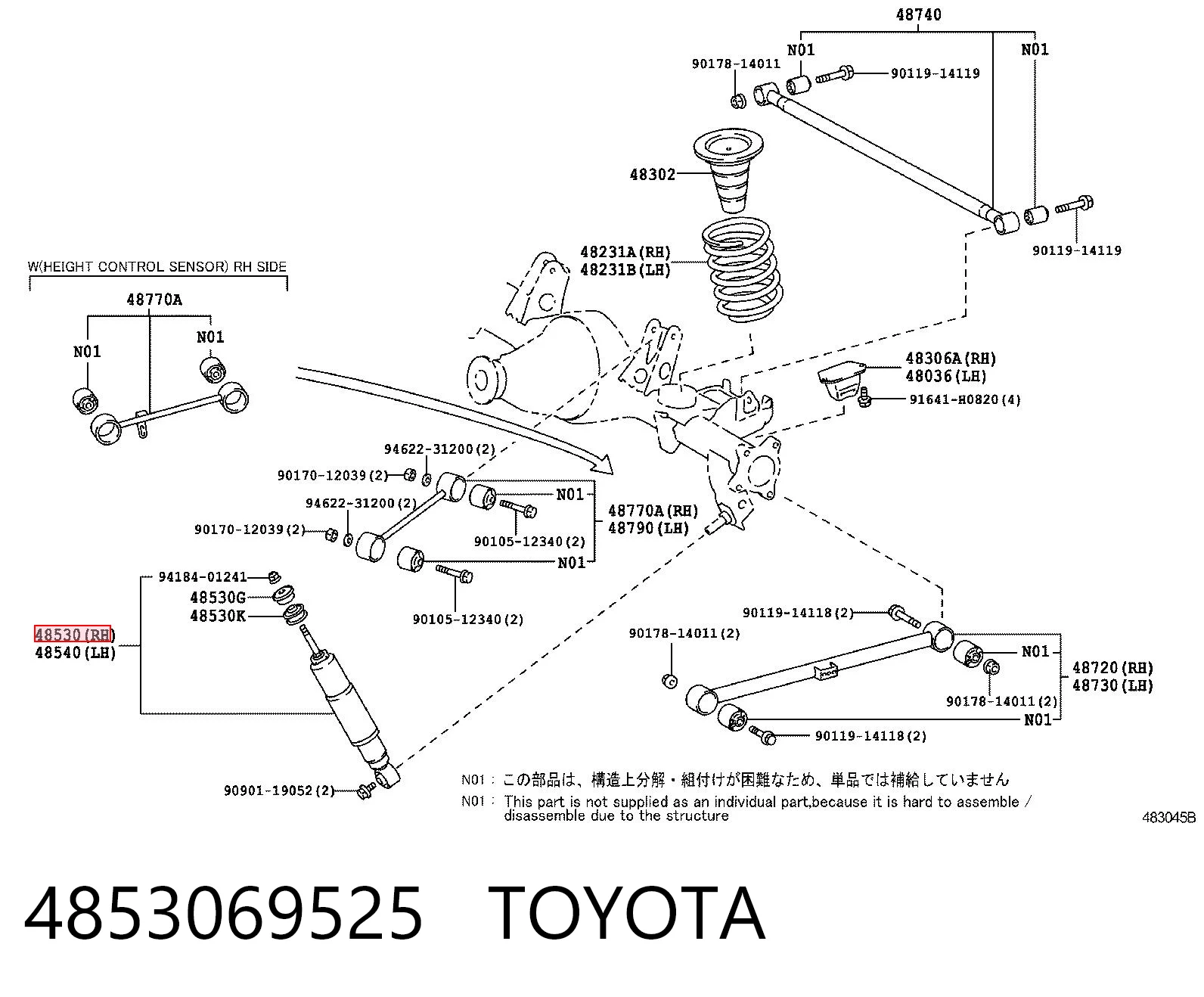 4853069525 Toyota Amortiguador trasero derecho