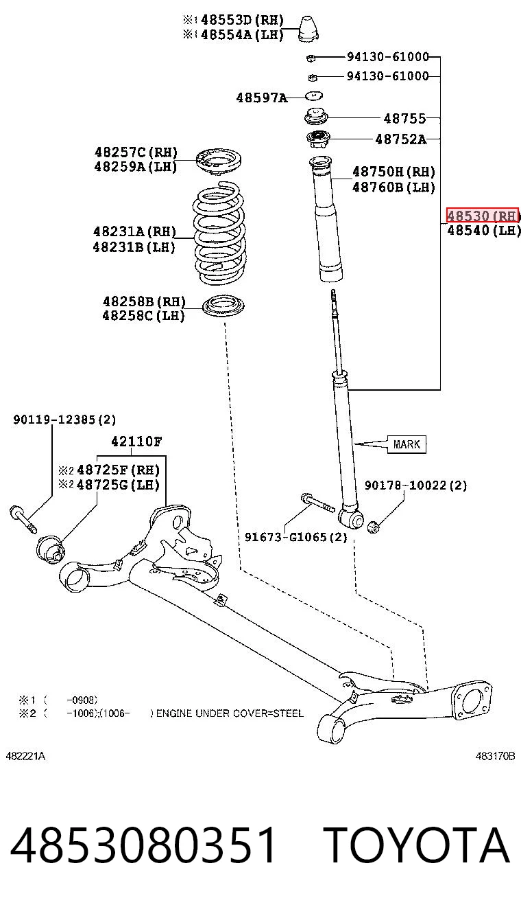 4853080351 Toyota Amortiguador trasero derecho